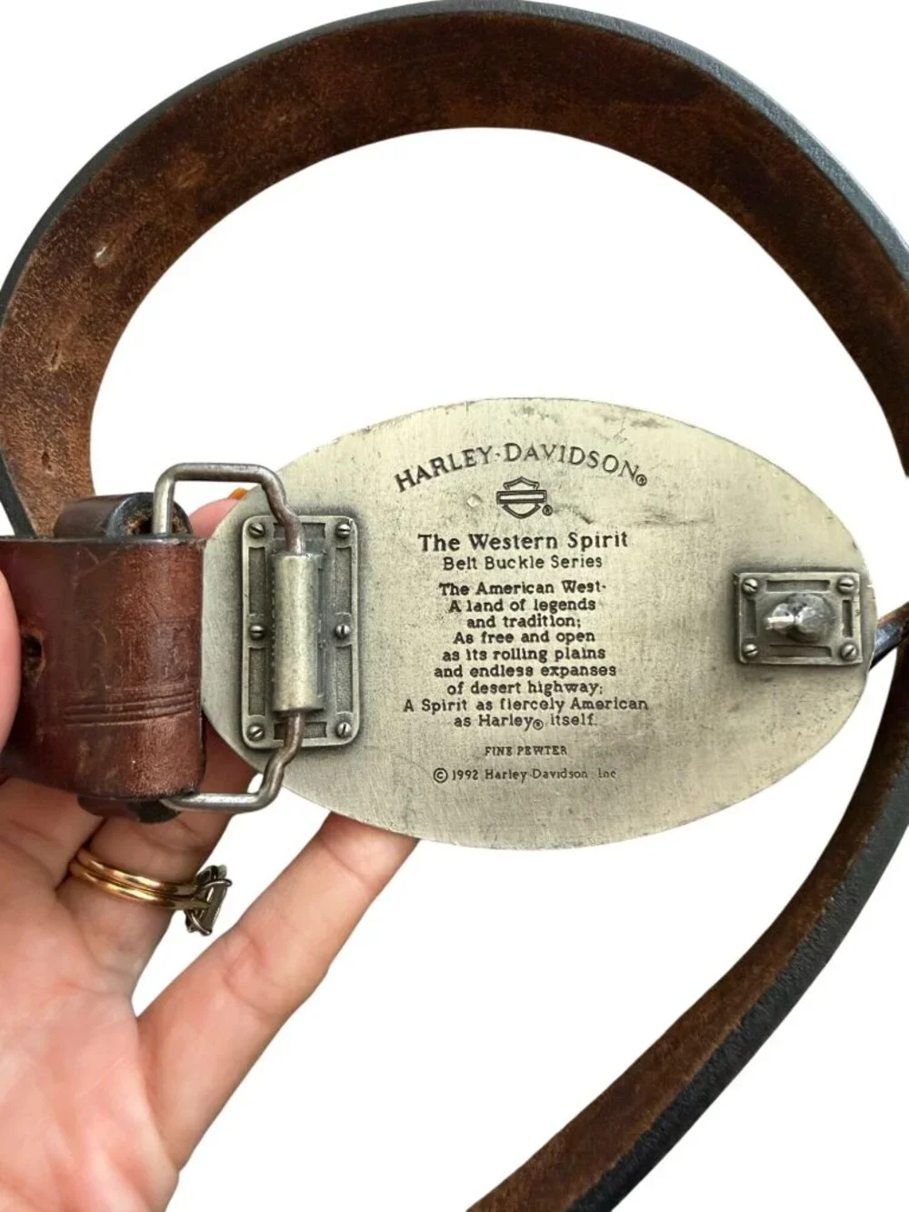 HARLEY DAVIDSON Brown Leather Buckle Belt 33”-38”
